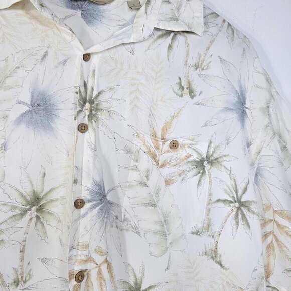 Paradise Collection Oatmeal White Palm Coconut Trees Hawaiian Button Up Shirt - Picture 2 of 6